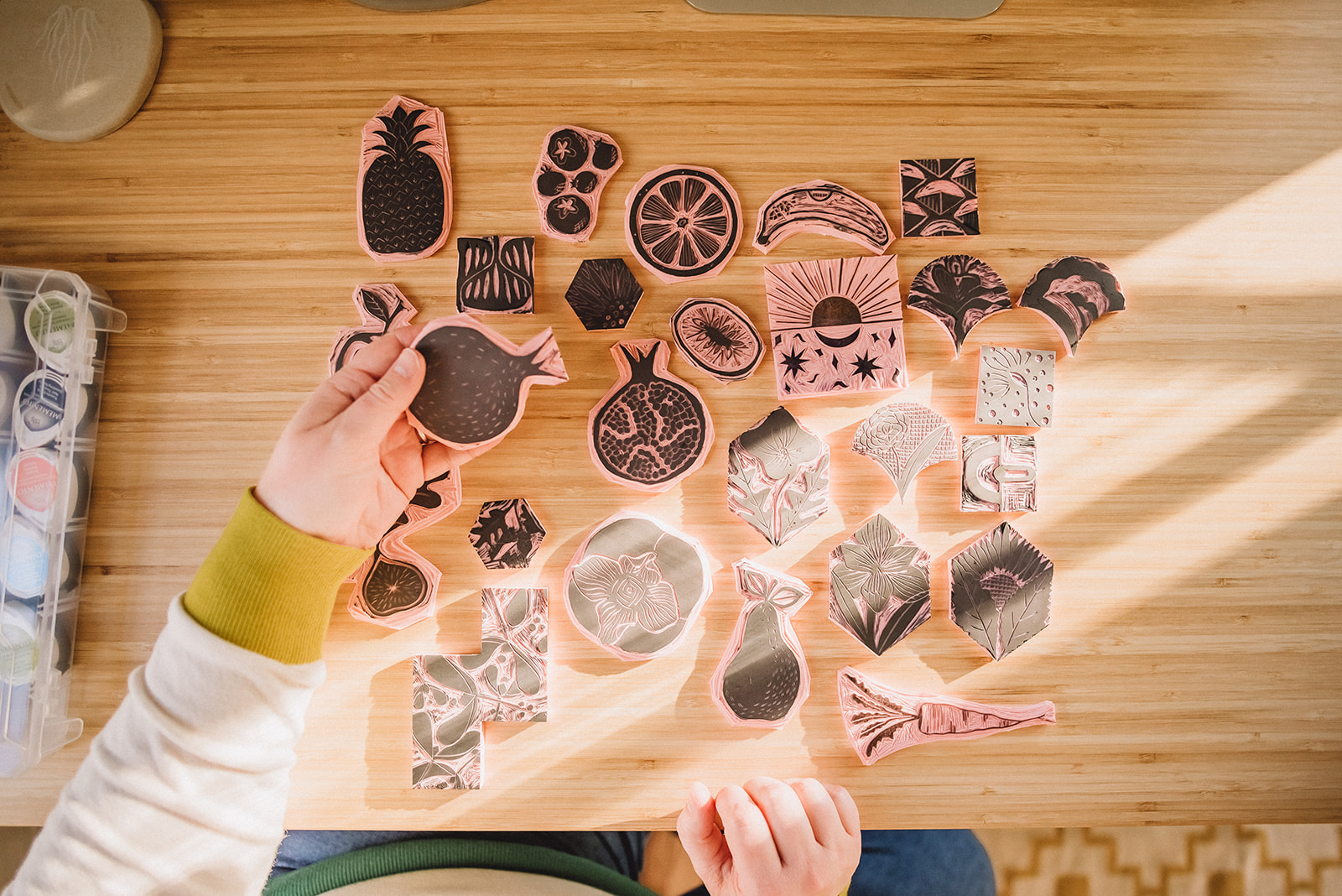 block printing blocks with a variety of shapes and forms