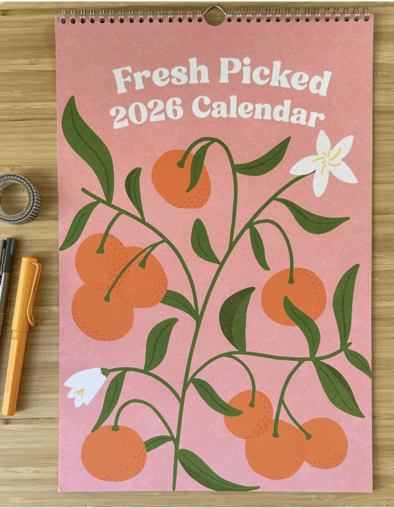 Fresh Picked by Kristi of At the Dot Design — 2026 wall calendar featuring unique artwork.